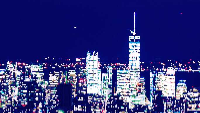 夜间曼哈顿市中心像素动画