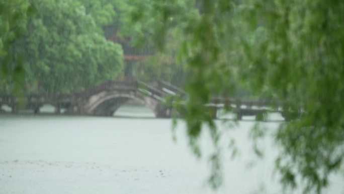153杭州 风景 古风 下雨天 小桥杨柳
