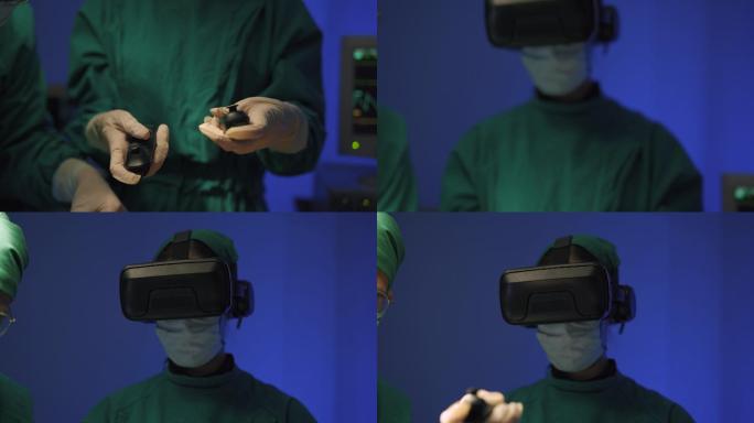 医生戴着虚拟现实眼镜在医院里做手术。