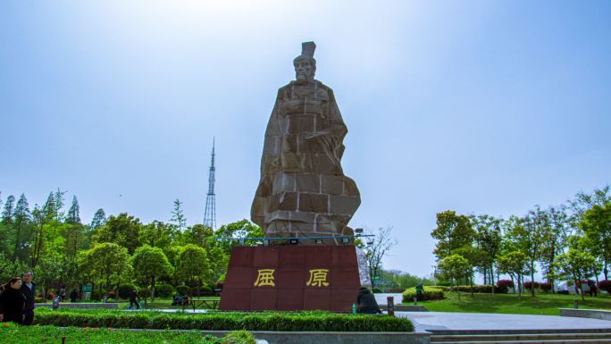荆州明月公园屈原雕像大范围移动延时摄影近