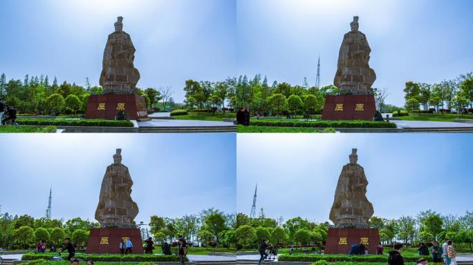 荆州明月公园屈原雕像大范围移动延时摄影近