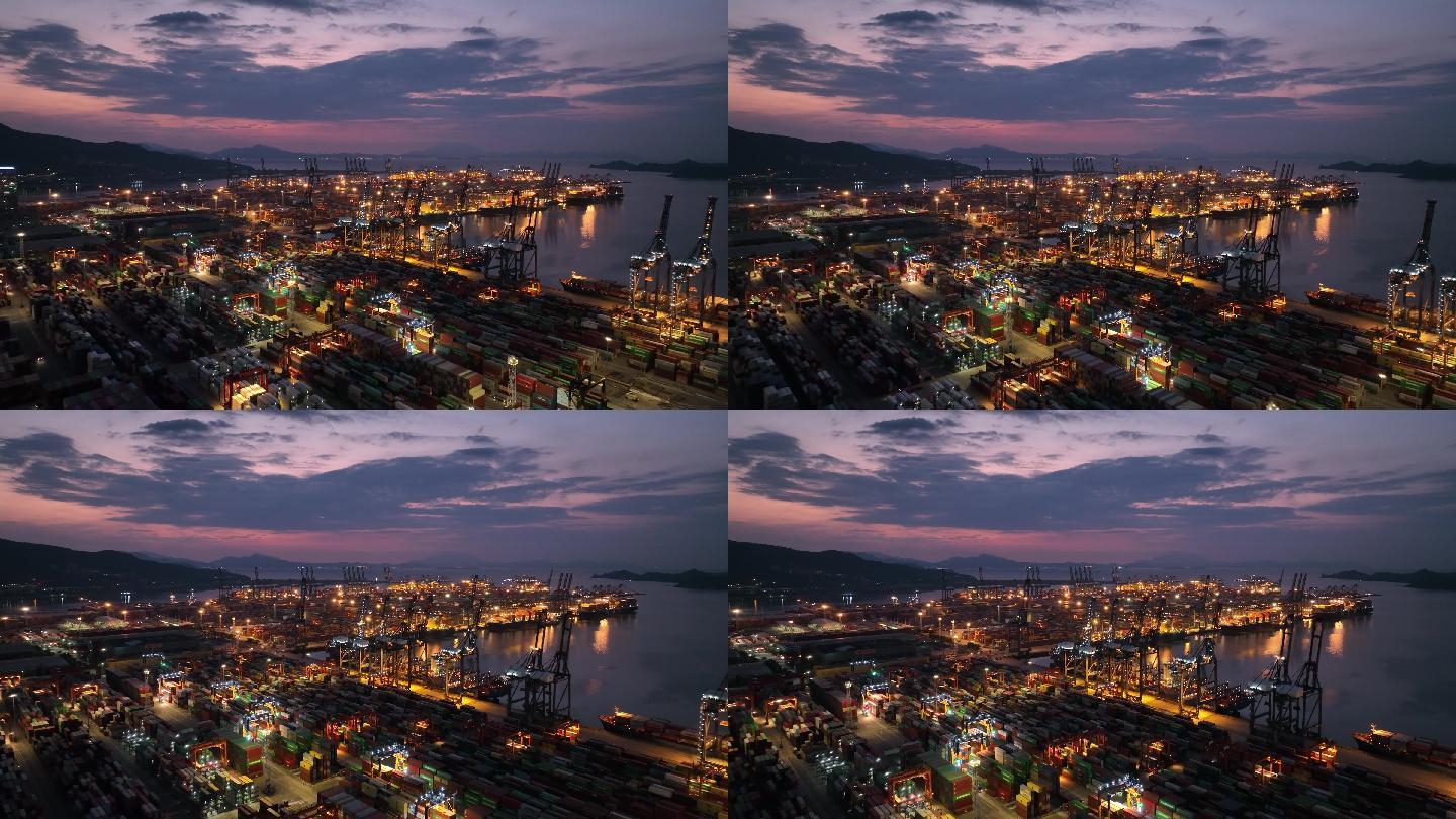 4K正版-航拍深圳盐田港码头繁忙运输夜景