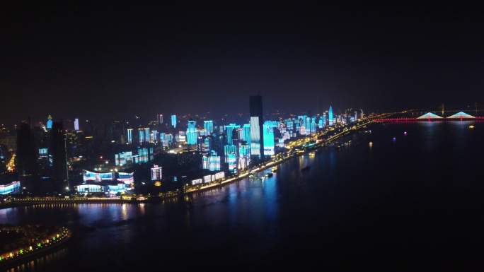 原创4K武昌滨江航拍夜景长江大桥