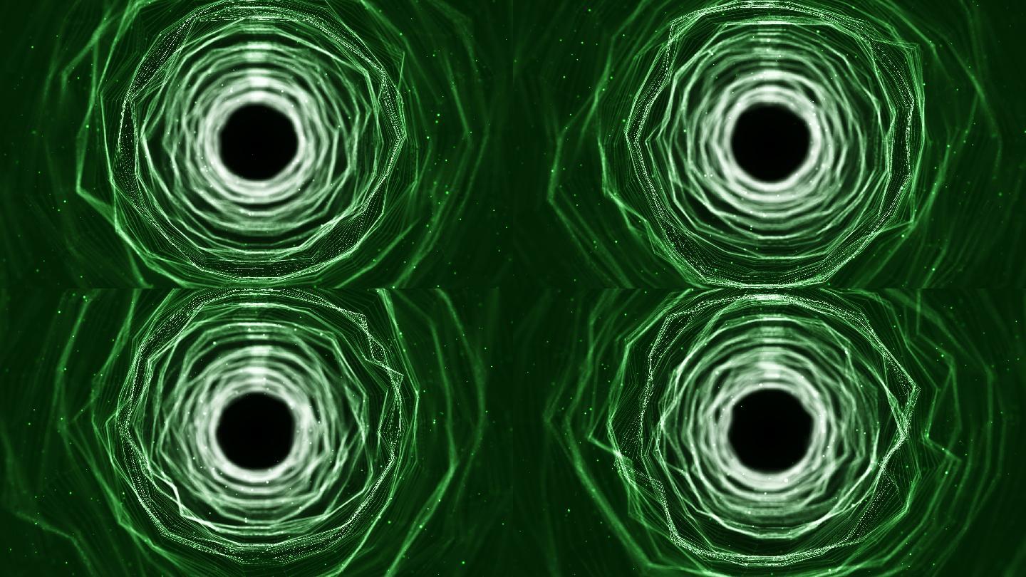 绿色背景时空空间穿梭黑洞隧道光效光束线条