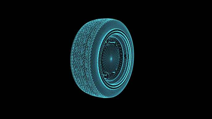 4K蓝色线框全息科技轮胎动画素材带通道
