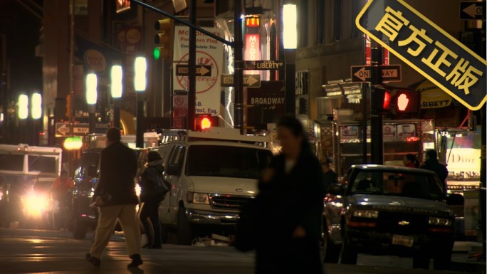 美国纽约华尔街 国外城市夜晚街道人流车流
