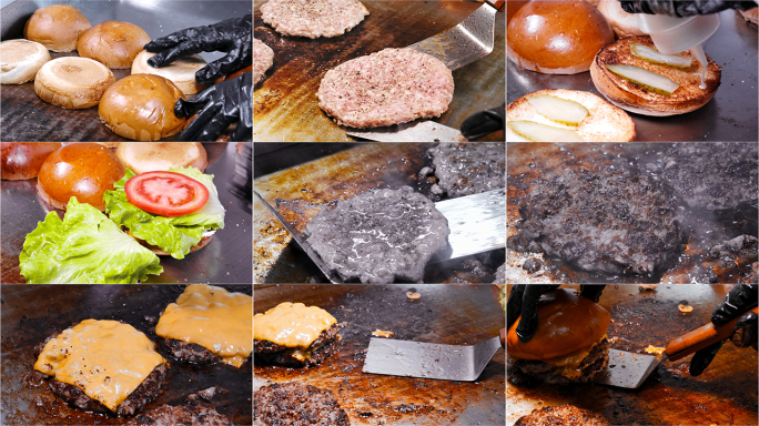 汉堡超级堡牛肉堡制作过程
