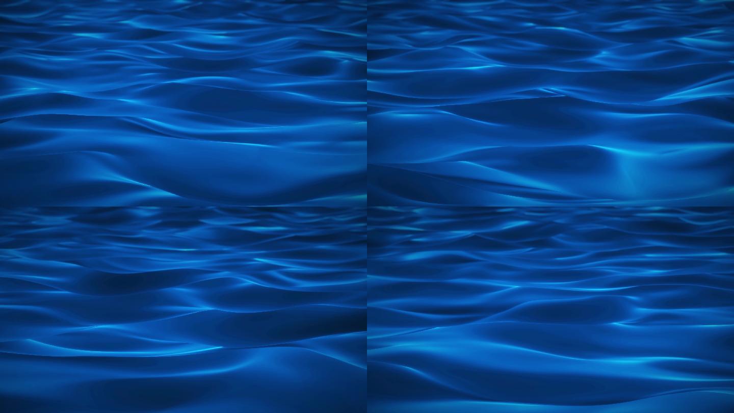 4K蓝色波浪起伏创意抽象波涛无缝循环背景