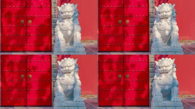 5k传统中国红石刻石雕石狮子光阴逝去