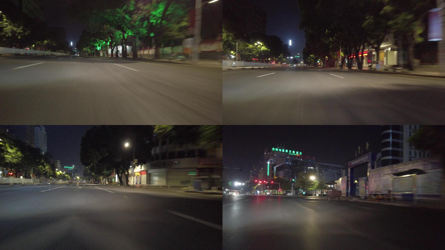 夜间行车，无人的街道
