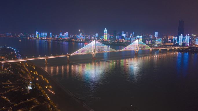 武汉长江二桥江滩绿地延时夜景