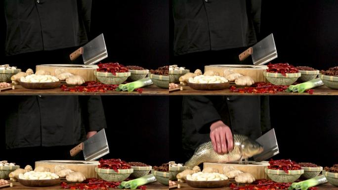 鲤鱼放在菜板上