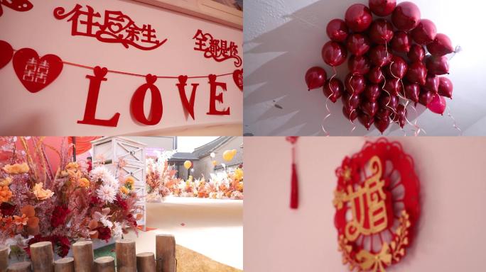 农村婚礼实拍百年好合 红气球素材婚礼T台