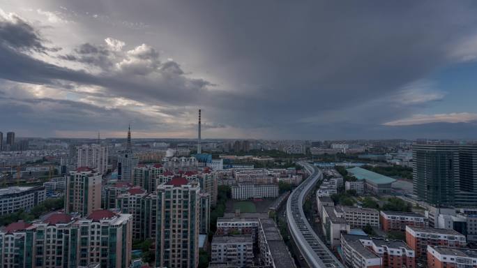 4K 沈阳北站南北快速干道方向暴雨来临前