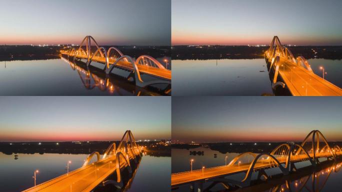 4K伯官大桥夜景航拍环绕延时