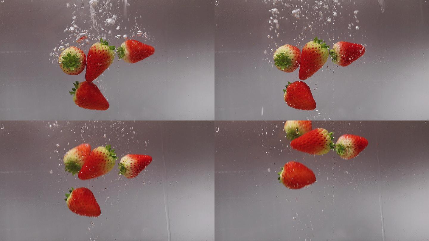 草莓入水慢动作升格视频