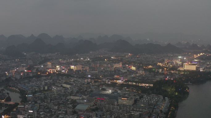 4K原素材-航拍广西桂林城市夜景