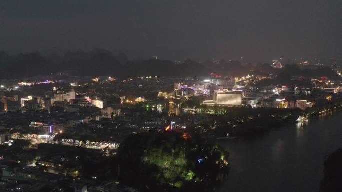 4K原素材-航拍广西桂林城市夜景