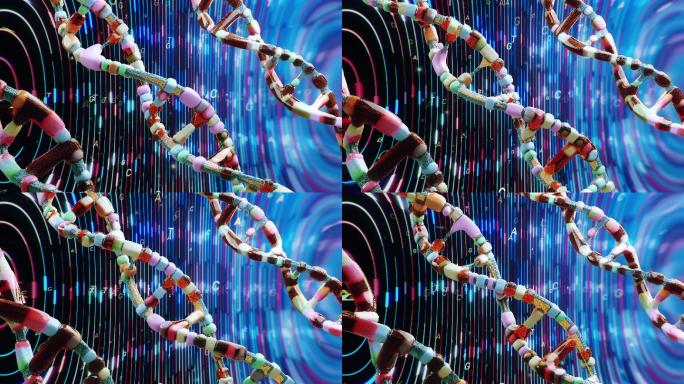 DNA测序三维3d模拟色彩斑斓多彩