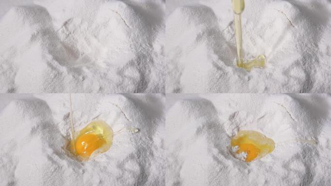 鸡蛋落进面粉里