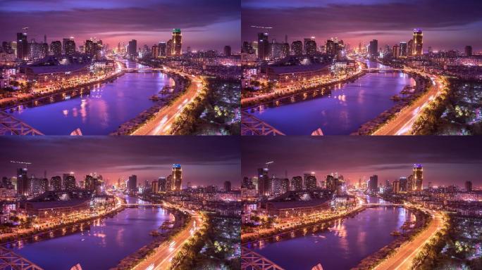 天津海河夜景延时摄影4K中国城市