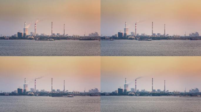 长江江畔的火力发电厂延时