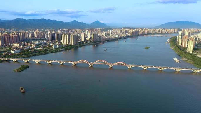 4K广东清远北江大桥二桥航拍高清日景