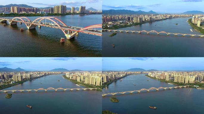 4K广东清远北江大桥二桥航拍高清日景