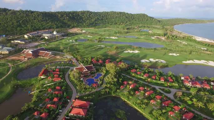 柬埔寨国外风光海滨酒店无人机4K