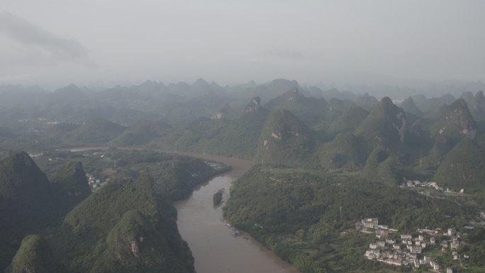 4K-Log-航拍桂林漓江,阳朔县城