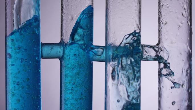 蓝色液体气泡分子有机溶液化学反应试管试剂