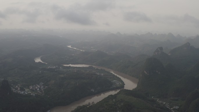 4K-Log-航拍桂林漓江,阳朔县城