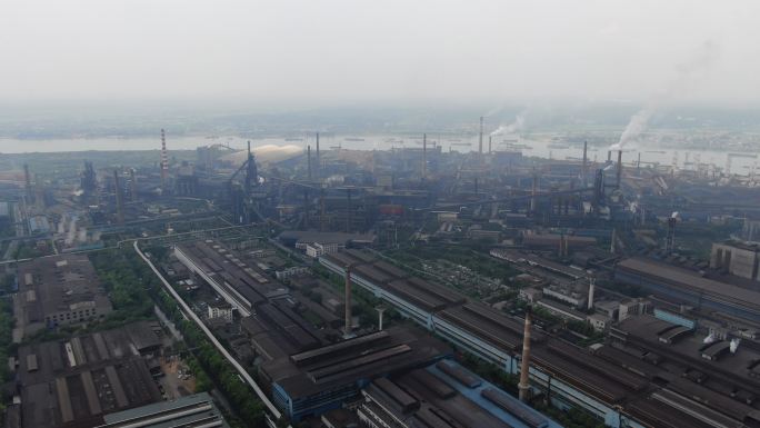 航拍工业生产烟冲环境污染湘潭钢厂
