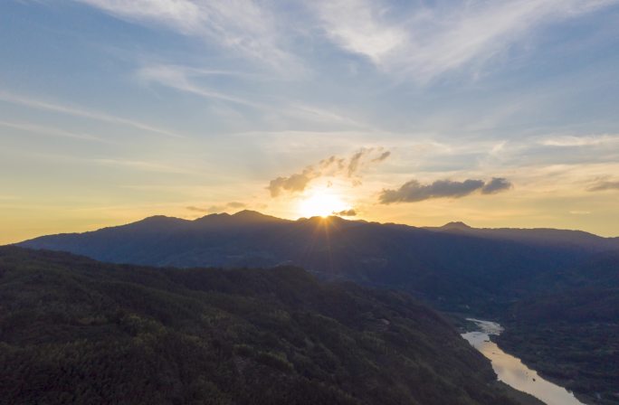 航拍延时 乡村  福州  河流 日出日落