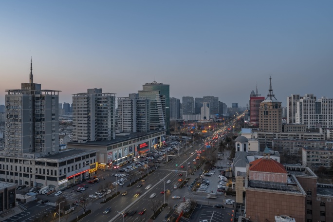 淄博柳泉路火炬公园路段日转夜延时摄影