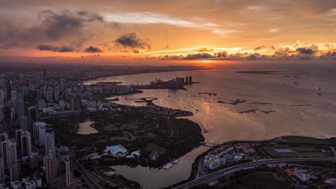 海南海口晚霞航拍延时03