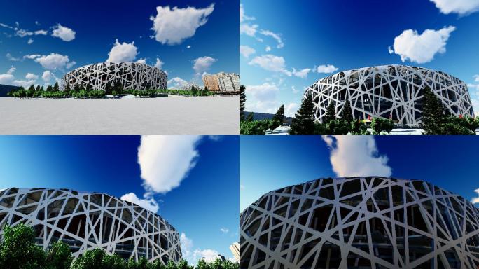 4K 北京鸟巢体育馆三维动画航拍素材