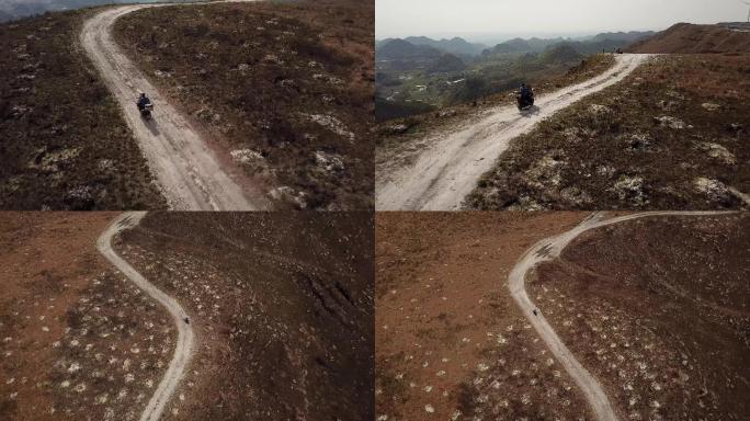 航拍山地骑行，山地摩托骑行旅游，诗和远方