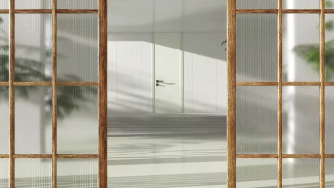 打开玻璃木门进入简约现代风格室内动态视频