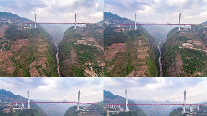 世界第一高桥贵州北盘江大桥第一桥航拍延时
