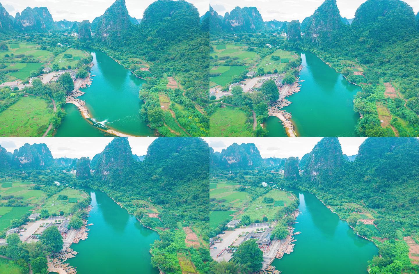 桂林遇龙河十里画廊大气航拍延时素材