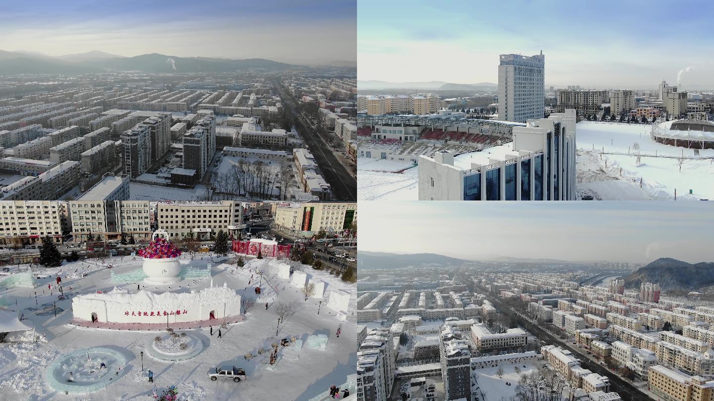 4K伊春市航拍冬季雪景视频素材
