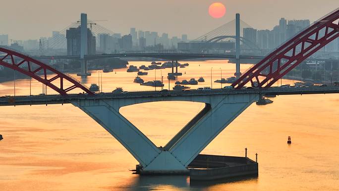广州新光大桥日落航拍