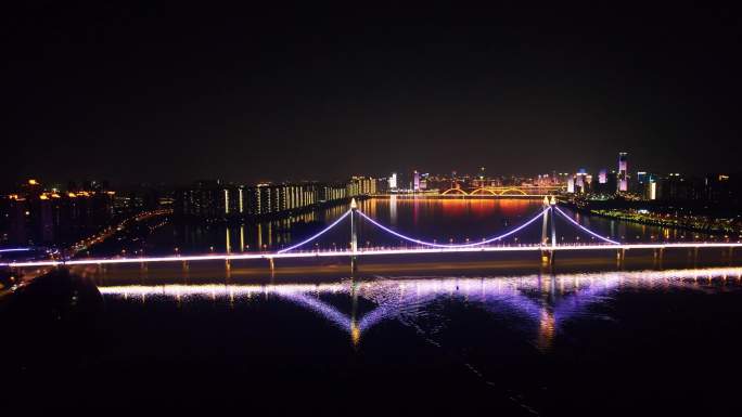 长沙三汊矶大桥夜景航拍