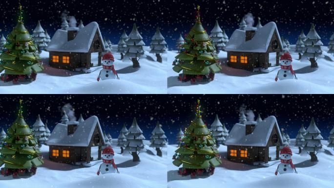 冬季夜景雪人动画4k库存视频