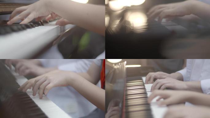 原创唯美小学生学生四手联弹户外弹钢琴键手
