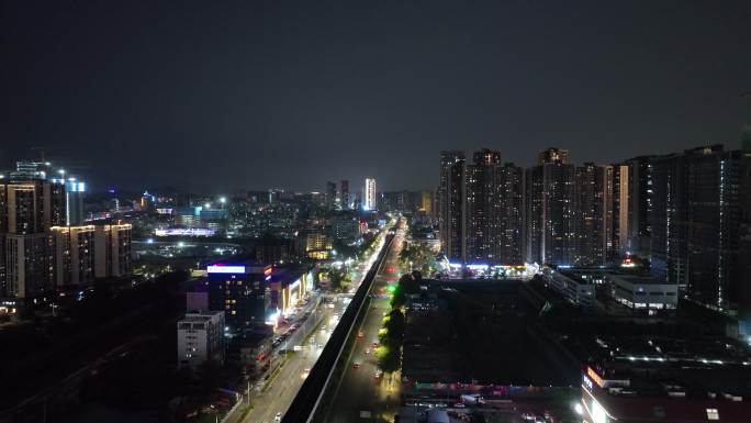 4K正版-航拍深圳龙翔大道夜景晚高峰车流