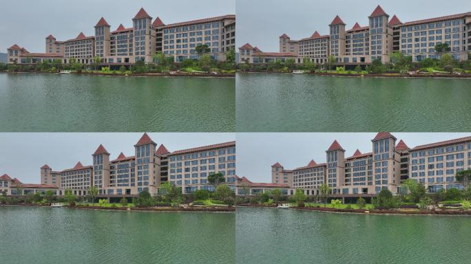 航拍襄阳富春山居国际大酒店城市建筑风光