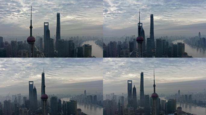 上海外滩航拍，空境城市风光清晨4K航拍