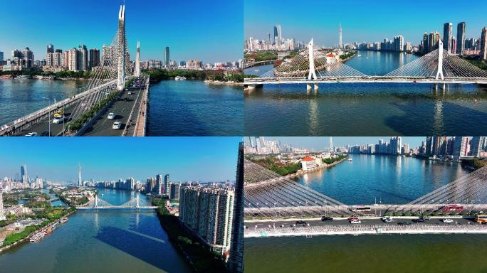 广州海印大桥航拍广州交通